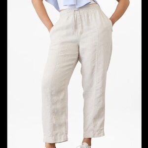 Athleta Retreat Beige Tan 100% Linen Wide Leg High Waisted Pant Women's Size L